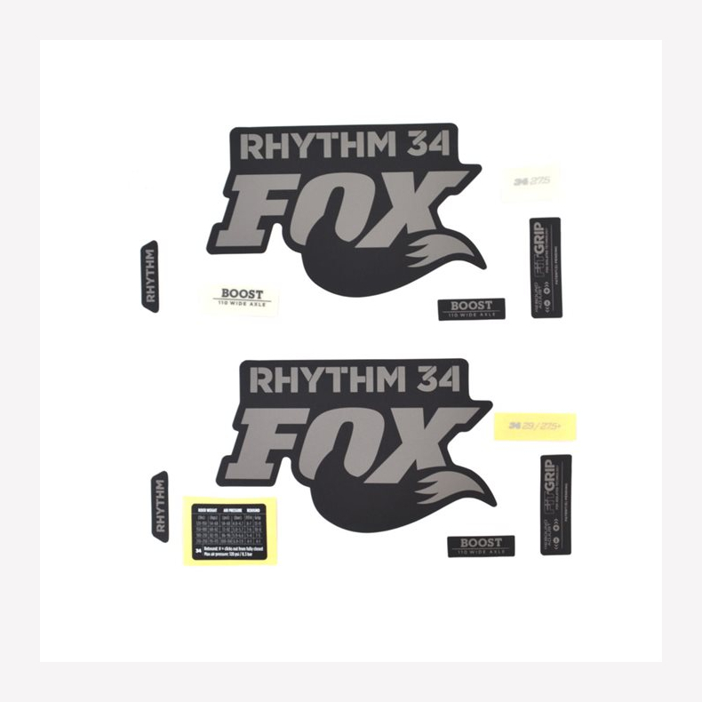 Decal Kit: 2018, 34, Rhythm, Gray Logo, Matte Black Background