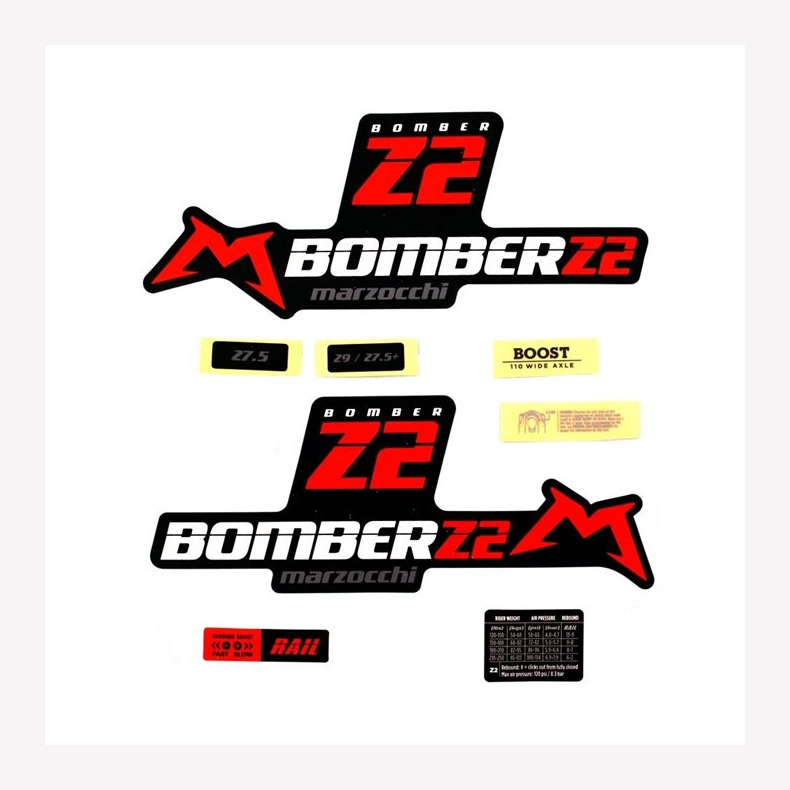 Decal Kit: Marzocchi 2020, Z2, Red Logo, Matte Black Background