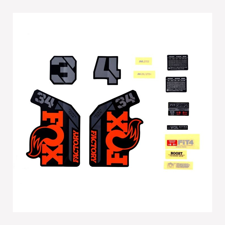 Decal Kit: 2021, 34, F-S, Orange Logo, Shiny Black Fork