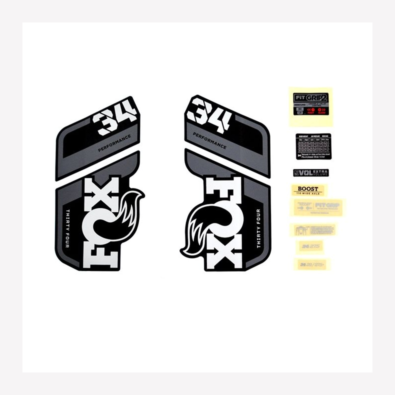 Decal Kit: 2021, 34, P-S, Gray Logo, Matte Black Fork