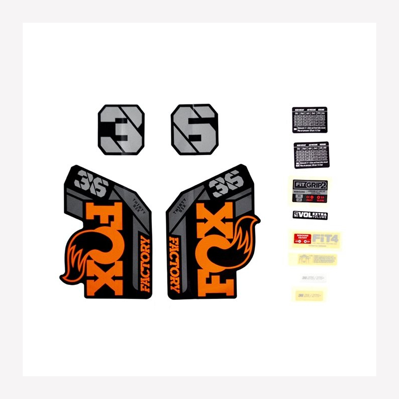 Decal Kit: 2021, 36, F-S, Orange Logo, Shiny Black Fork