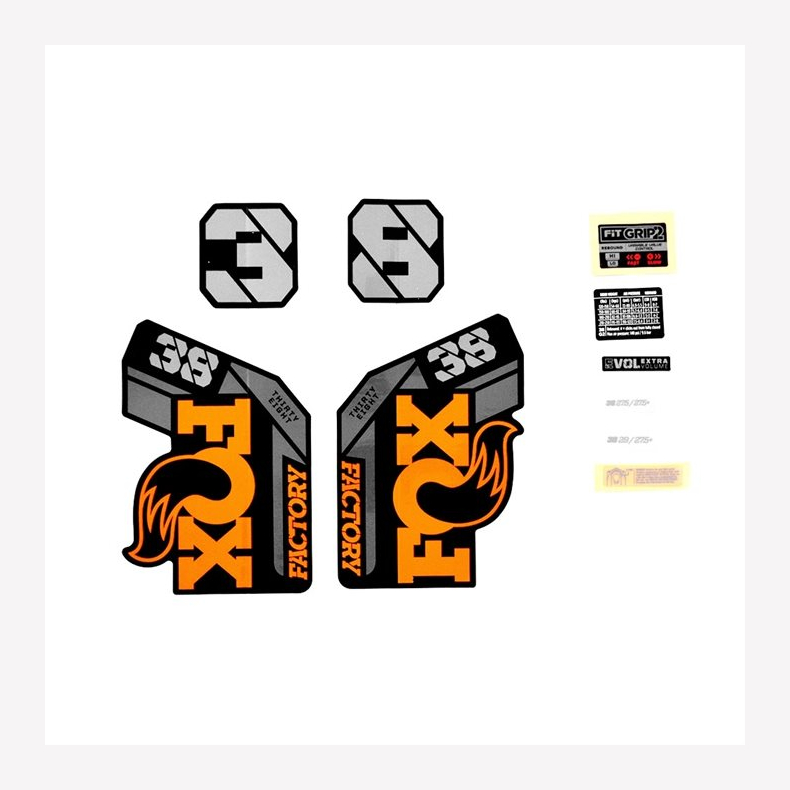 Decal Kit: 2021, 38, F-S, Orange Logo, Shiny Black Fork