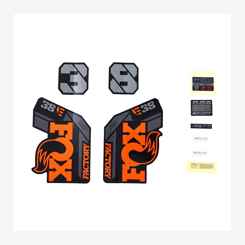 Decal Kit: 2021, 38, F-S, E-Bike+, Orange Logo, Shiny Black Fork